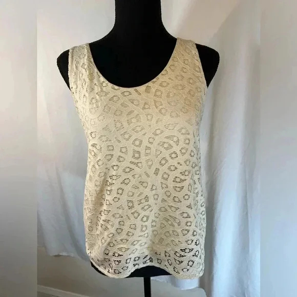 Anne Taylor LOFT Cream Crochet Sleeveless Tunic Top - Size Small Petite - Picture 4 of 11